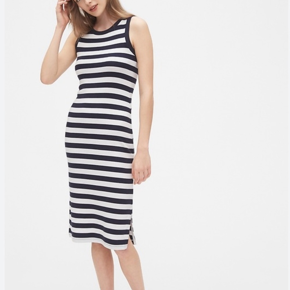 Gap Navy and White Sleeveless Midi Dress